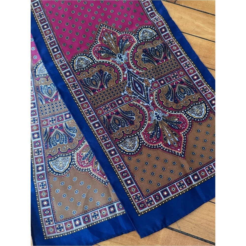 Vintage red Blue gold Paisley Silk Scarf rectangle classy Classic lightweight